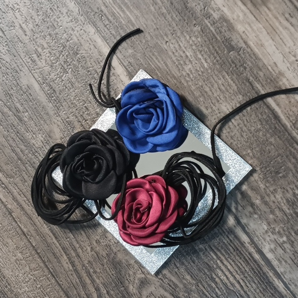 3D Rose Flower Choker Necklaces 3pc Set